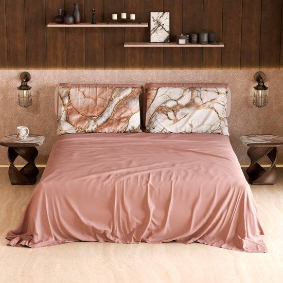PETTI Lenzuolo Copriletto e Federe Eleganti Effetto Marmo Cipria - ROSELITHE In vendita