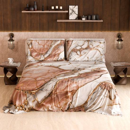 PETTI Lenzuolo Copriletto e Federe Eleganti Effetto Marmo Cipria - ROSELITHE In vendita