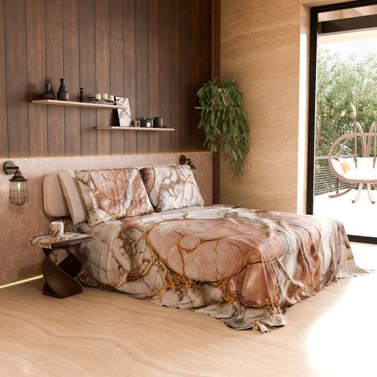 PETTI Lenzuolo Copriletto e Federe Eleganti Effetto Marmo Cipria - ROSELITHE In vendita