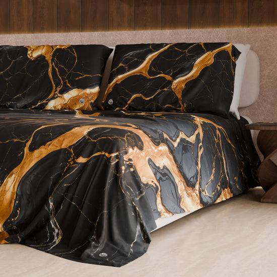 PETTI Lenzuolo Copriletto e Federe Eleganti Effetto Marmo Nero Oro - ONYXLITE Prezzo Ridotto