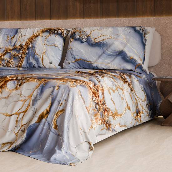 PETTI Lenzuolo Copriletto e Federe Eleganti Effetto Marmo Indaco - PERIWINKY Novità