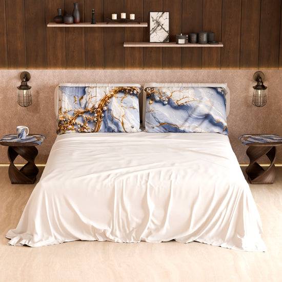 PETTI Lenzuolo Copriletto e Federe Eleganti Effetto Marmo Indaco - PERIWINKY Novità