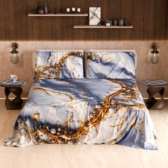 PETTI Lenzuolo Copriletto e Federe Eleganti Effetto Marmo Indaco - PERIWINKY Novità