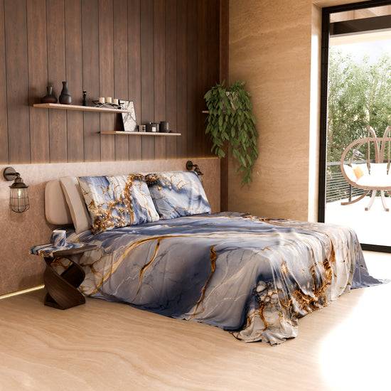 PETTI Lenzuolo Copriletto e Federe Eleganti Effetto Marmo Indaco - PERIWINKY Novità
