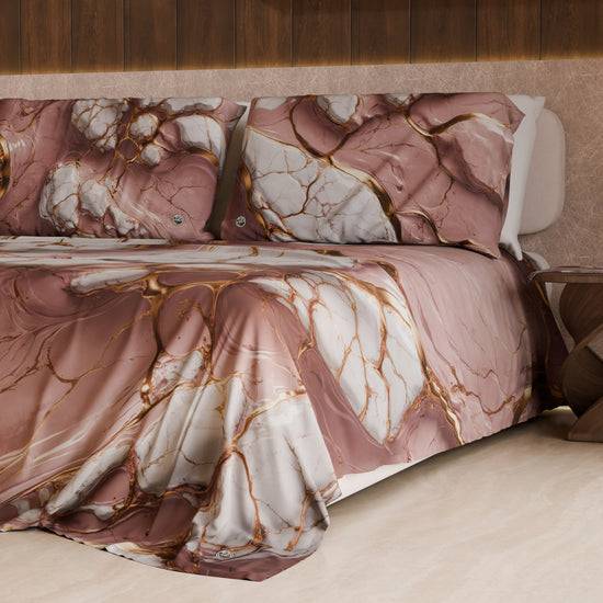 PETTI Lenzuolo Copriletto e Federe Eleganti Effetto Marmo Malva - MAUVELUXE Presa
