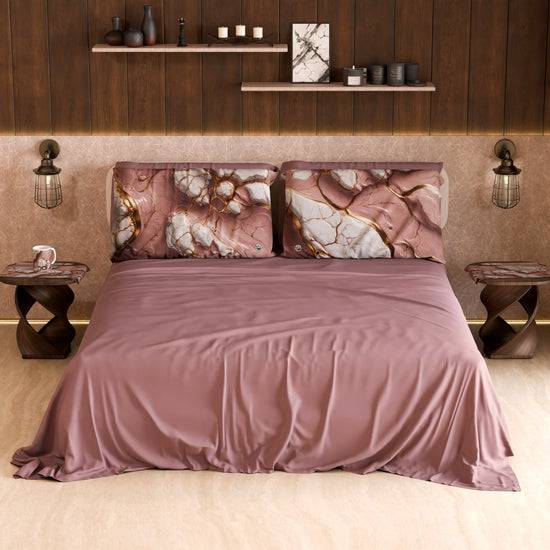 PETTI Lenzuolo Copriletto e Federe Eleganti Effetto Marmo Malva - MAUVELUXE Presa