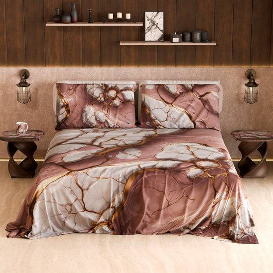 PETTI Lenzuolo Copriletto e Federe Eleganti Effetto Marmo Malva - MAUVELUXE Presa