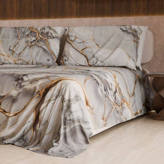 PETTI Lenzuolo Copriletto e Federe Eleganti Effetto Marmo Grigio Chiaro - GRAFYLUX Sconto