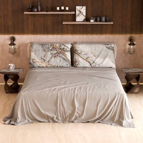 PETTI Lenzuolo Copriletto e Federe Eleganti Effetto Marmo Grigio Chiaro - GRAFYLUX Sconto