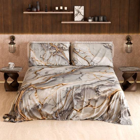 PETTI Lenzuolo Copriletto e Federe Eleganti Effetto Marmo Grigio Chiaro - GRAFYLUX Sconto