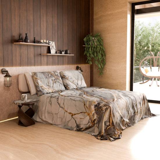 PETTI Lenzuolo Copriletto e Federe Eleganti Effetto Marmo Grigio Chiaro - GRAFYLUX Sconto
