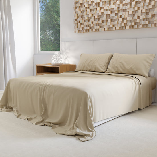 PETTI Lenzuola Percalle, Lenzuola Matrimoniali Cotone Beige In Saldo