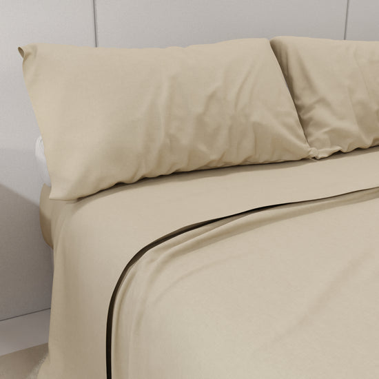 PETTI Lenzuola Percalle, Lenzuola Matrimoniali Cotone Beige In Saldo
