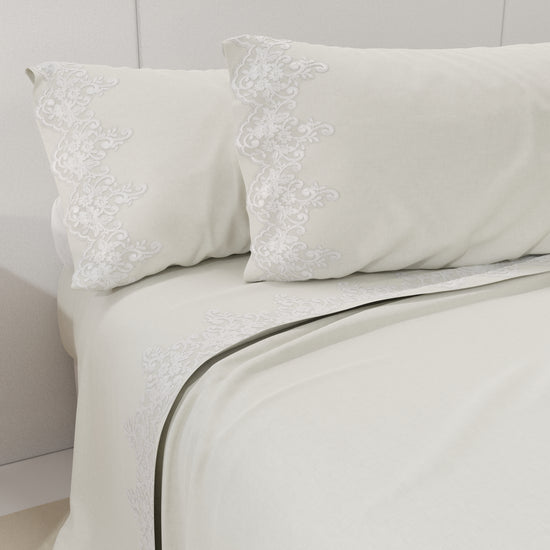PETTI Lenzuola Percalle con Pizzo, Lenzuola Matrimoniali Cotone Bianco Promozione