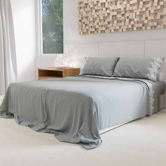 PETTI Lenzuola Percalle con Pizzo, Lenzuola Matrimoniali Cotone Grigio Negozi Online