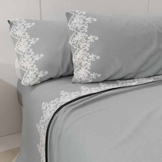 PETTI Lenzuola Percalle con Pizzo, Lenzuola Matrimoniali Cotone Grigio Negozi Online