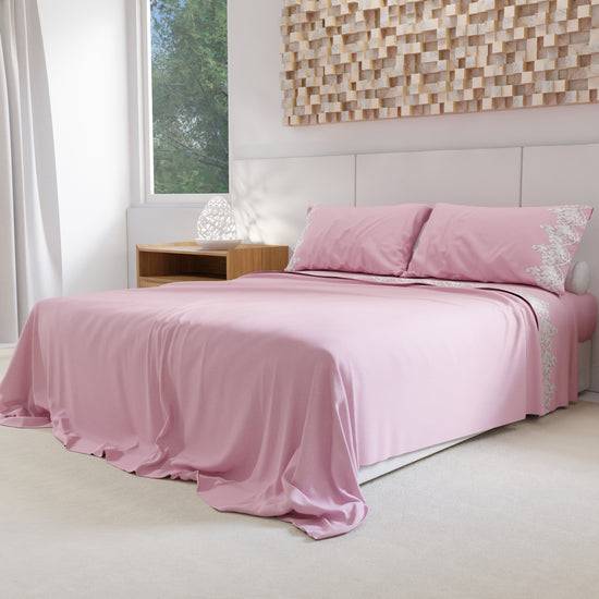 PETTI Lenzuola Percalle con Pizzo, Lenzuola Matrimoniali Cotone Rosa Consegna Veloce