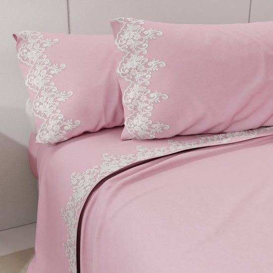 PETTI Lenzuola Percalle con Pizzo, Lenzuola Matrimoniali Cotone Rosa Consegna Veloce