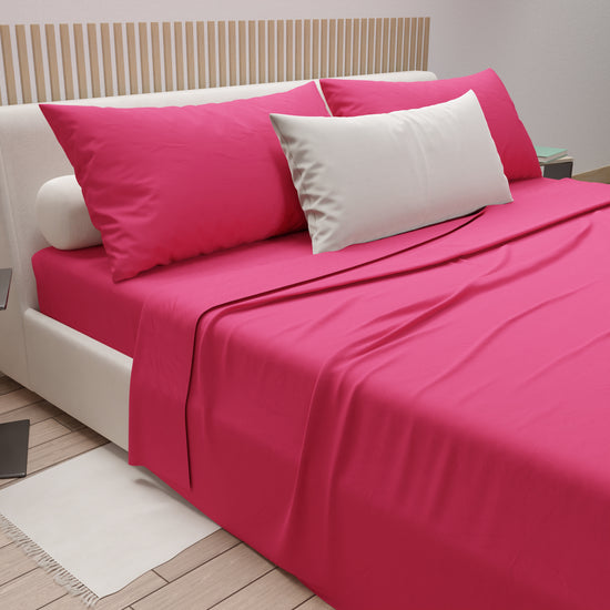 PETTI Lenzuola Matrimoniali, Singole, Una Piazza e Mezza, 100% Cotone, Fucsia Presa