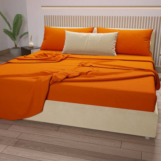 PETTI Set Lenzuola Matrimoniali, Singole, Una Piazza e Mezza, 100% Cotone, Arancio Outlet