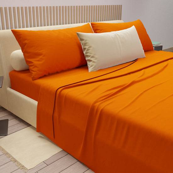 PETTI Set Lenzuola Matrimoniali, Singole, Una Piazza e Mezza, 100% Cotone, Arancio Outlet