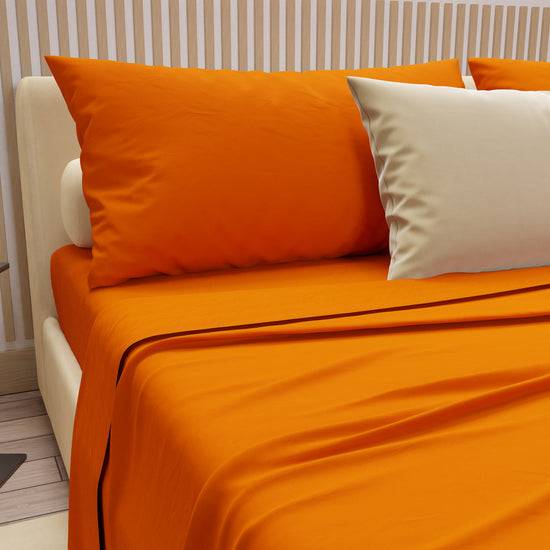 PETTI Set Lenzuola Matrimoniali, Singole, Una Piazza e Mezza, 100% Cotone, Arancio Outlet