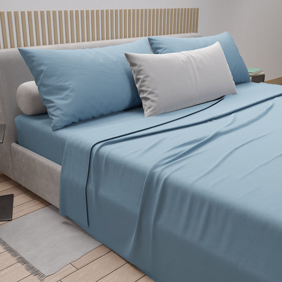PETTI Lenzuola Matrimoniali, Singole, Una Piazza e Mezza, 100% Cotone, Azzurro Saldi Di Fabbrica