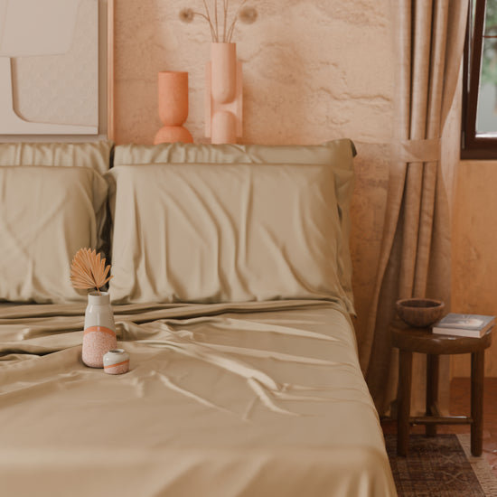 PETTI Lenzuola Tinta Unita in Raso di Cotone Beige Offerta