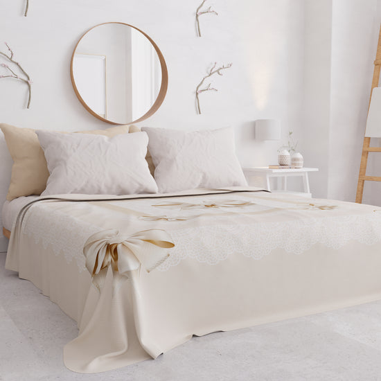 PETTI Copriletto Estivo, Coperta Leggera, Lenzuola Copriletto, Fiocco Beige In Saldo