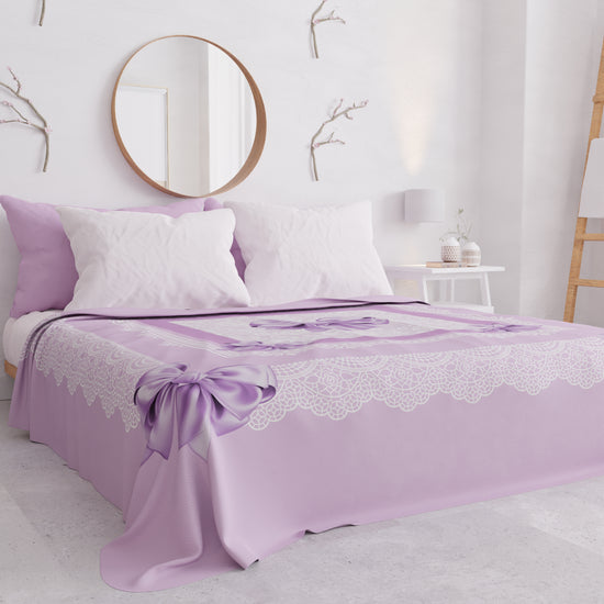 PETTI Copriletto Estivo, Coperta Leggera, Lenzuola Copriletto, Fiocco Lilla Moda