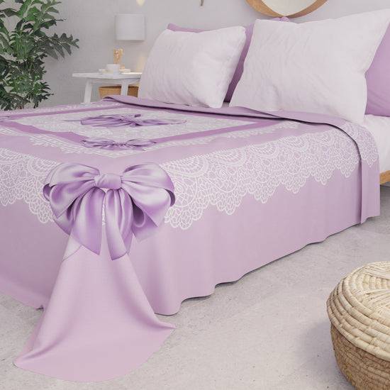 PETTI Copriletto Estivo, Coperta Leggera, Lenzuola Copriletto, Fiocco Lilla Moda