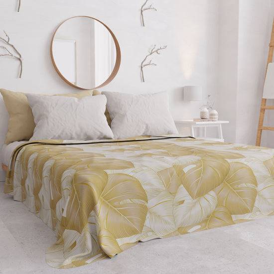 PETTI Copriletto Estivo, Coperta Leggera, Lenzuola Copriletto, Tropical Tortora e Oro In Linea