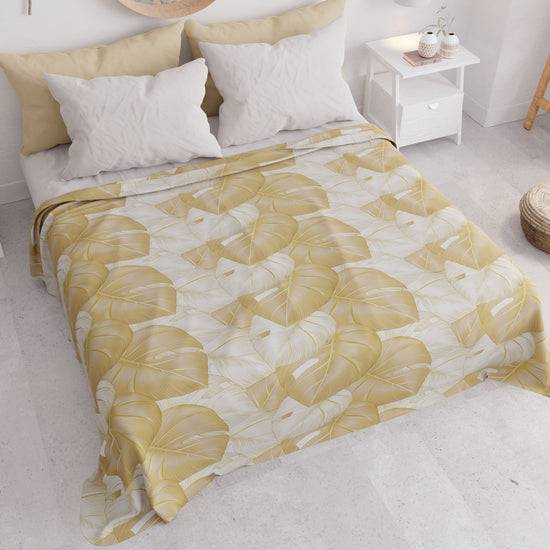 PETTI Copriletto Estivo, Coperta Leggera, Lenzuola Copriletto, Tropical Tortora e Oro In Linea