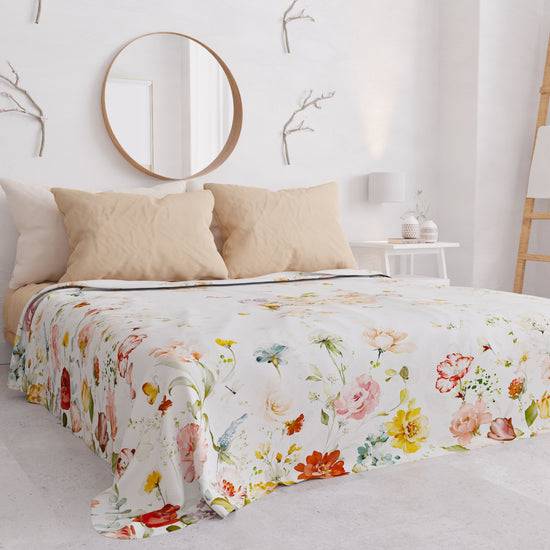 PETTI Copriletto Estivo, Coperta Leggera, Lenzuola Copriletto, Floreale Beige Spedizione Gratuita