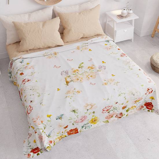 PETTI Copriletto Estivo, Coperta Leggera, Lenzuola Copriletto, Floreale Beige Spedizione Gratuita