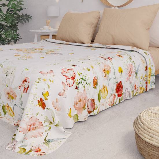 PETTI Copriletto Estivo, Coperta Leggera, Lenzuola Copriletto, Floreale Beige Spedizione Gratuita