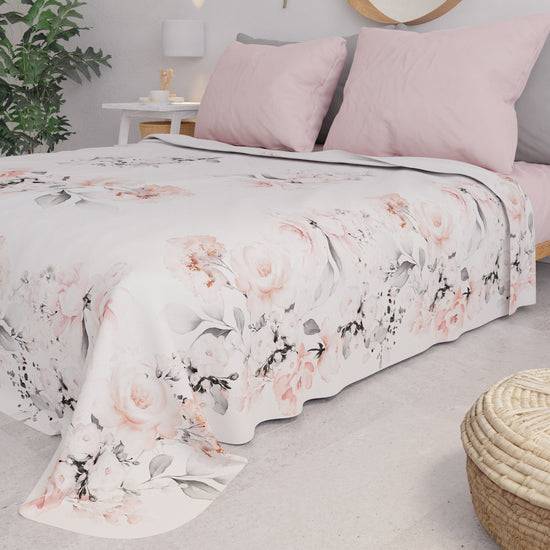 PETTI Copriletto Estivo, Coperta Leggera, Lenzuola Copriletto, Floreale Grigio Pezzi Unici