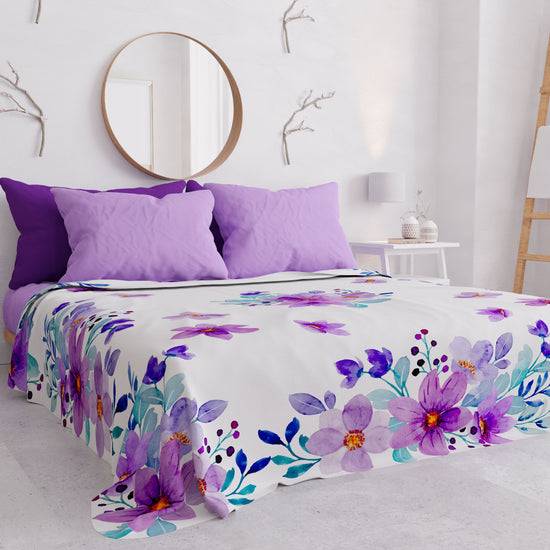 PETTI Copriletto Estivo, Coperta Leggera, Lenzuola Copriletto, Floreale Viola Flash Sale