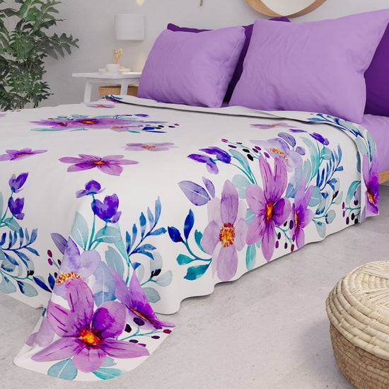 PETTI Copriletto Estivo, Coperta Leggera, Lenzuola Copriletto, Floreale Viola Flash Sale