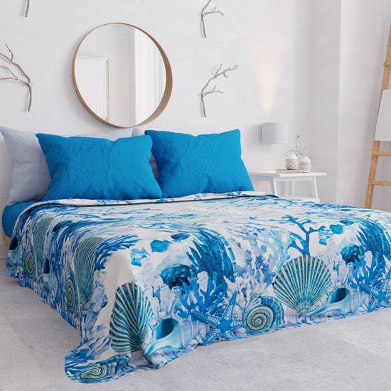 PETTI Copriletto Estivo, Coperta Leggera, Lenzuola Copriletto, Corallo Blu Prezzo Ridotto