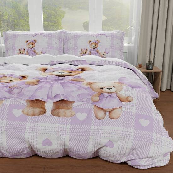 PETTI Copripiumino Matrimoniale, Singolo, Una Piazza e Mezza, Teddy Love Lilla Vendita