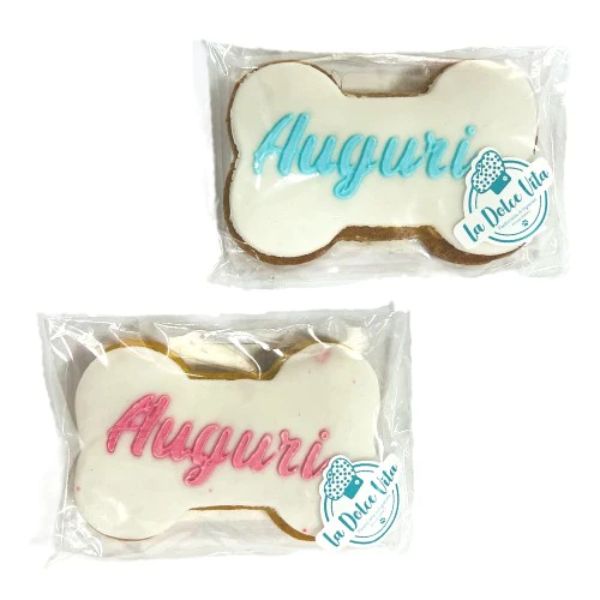 Bauzaar Biscotto Snack a forma di Osso Auguri La Dolce Vita 85 gr Leopet Vendita Economica