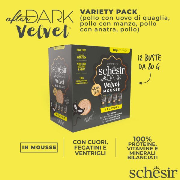 Bauzaar Schesir After Dark Cat Velvet Mousse Variety pack 12x80 gr Offerte stagionali