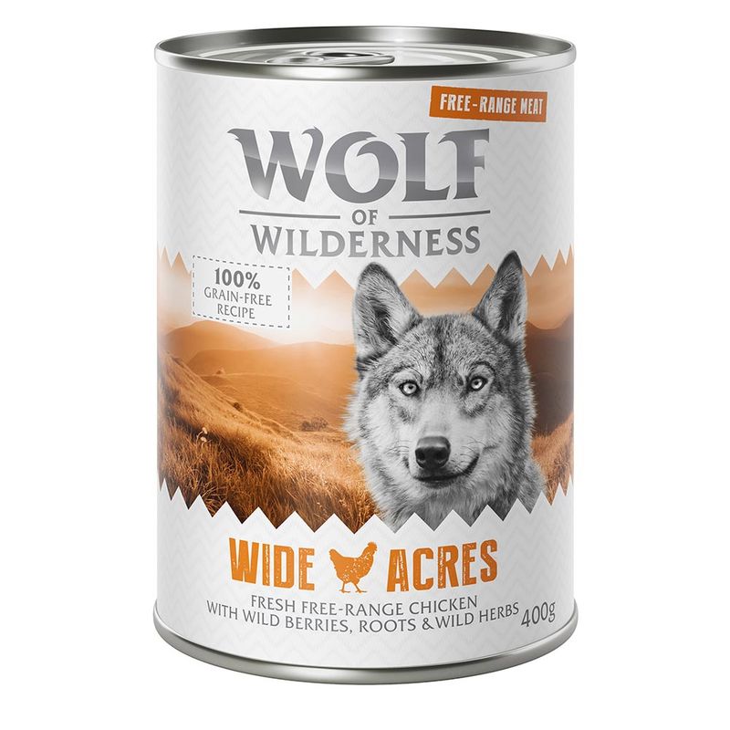Zooplus Wolf of Wilderness "Carne allevata all'aperto" 6 x 400 g Umido per cani Sconto di tempo limitato