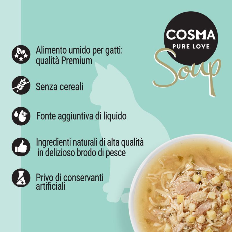 Zooplus Cosma Soup 24 x 40 g Alimento umido per gatti Smaltimento dello stoccaggio