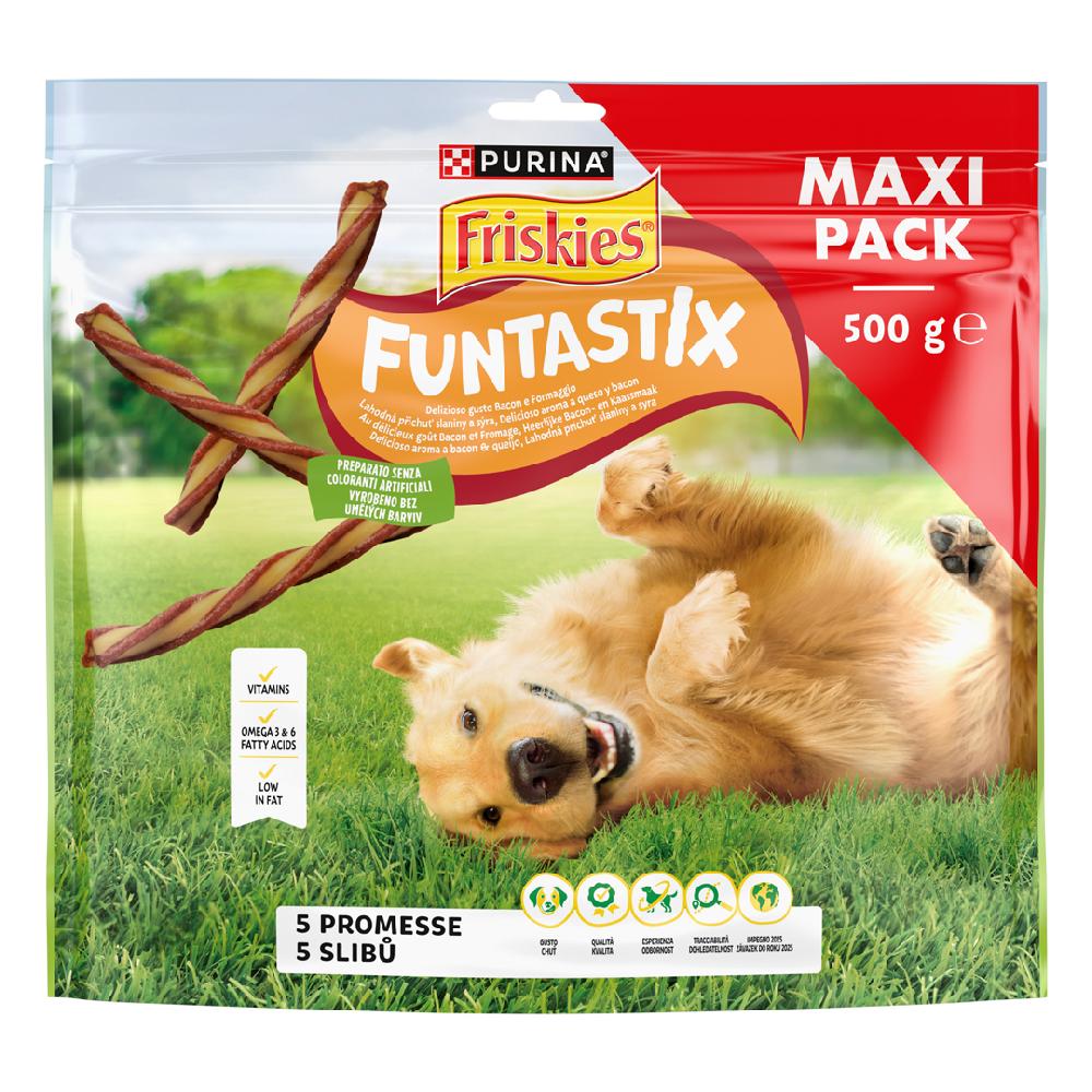 Miscota Purina Friskies Funtastix snack al formaggio e pancetta per cani Nuova