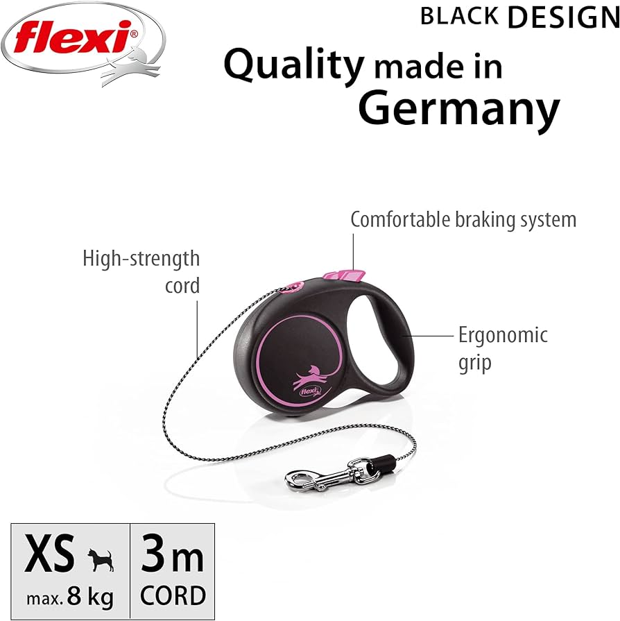 Miscota Flexi Guinzaglio di design nero e cavo rosa Fino al 65% di sconto