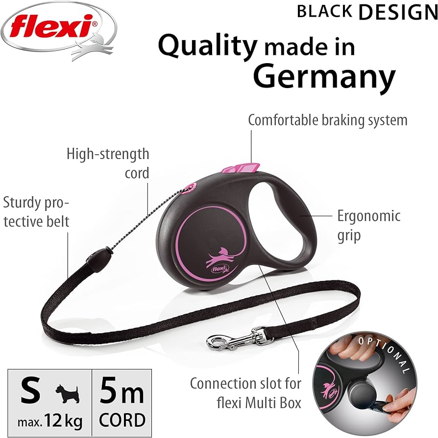 Miscota Flexi Guinzaglio di design nero e cavo rosa Fino al 65% di sconto