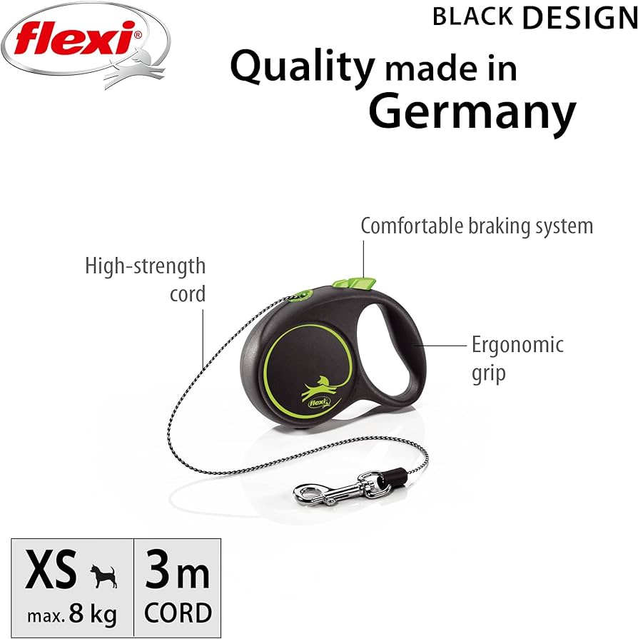 Miscota Flexi Guinzaglio di design nero Cordino di design nero verde Only for today