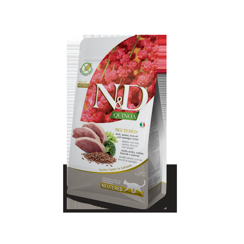 Farmina N&D Quinoa Neutered con Anatra Quinoa Broccoli e Asparagi per Gatti